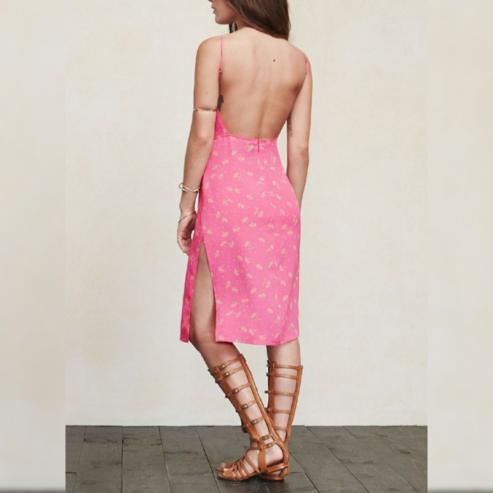 Reformation P M Luella Dress Open Back Side Slit